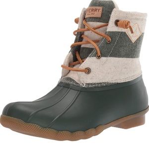 Sperry Saltwater Duck Boot Wool Green White Stripe